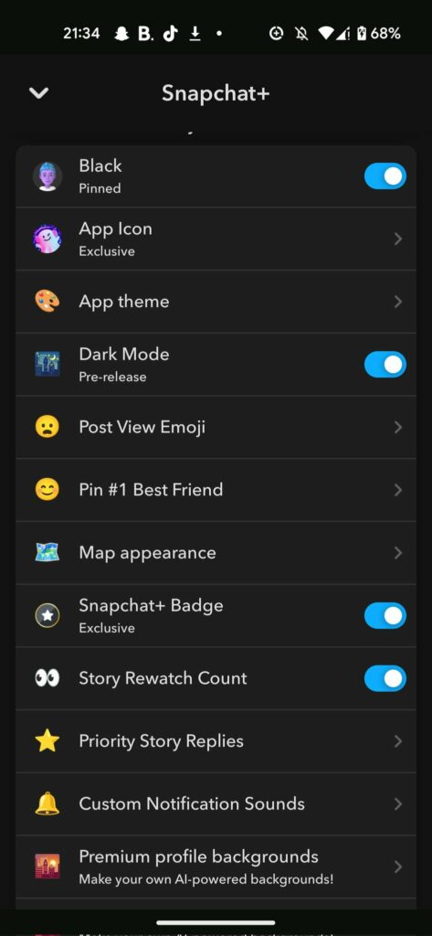 Snapchat Dark Mode on Android is not FREE! Upgrade to a Plus subscription and pay $3.99/month