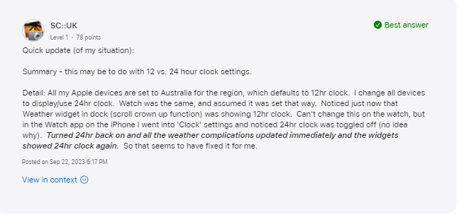 How to fix "unable to refresh Weather" on Apple Watch after watchOS 10 Update