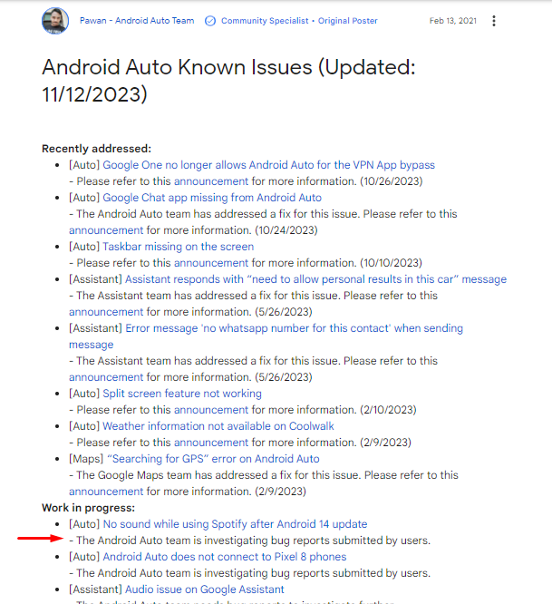 Spotify issues on Android Auto- No sound after Android 14 update! No ETA for fix